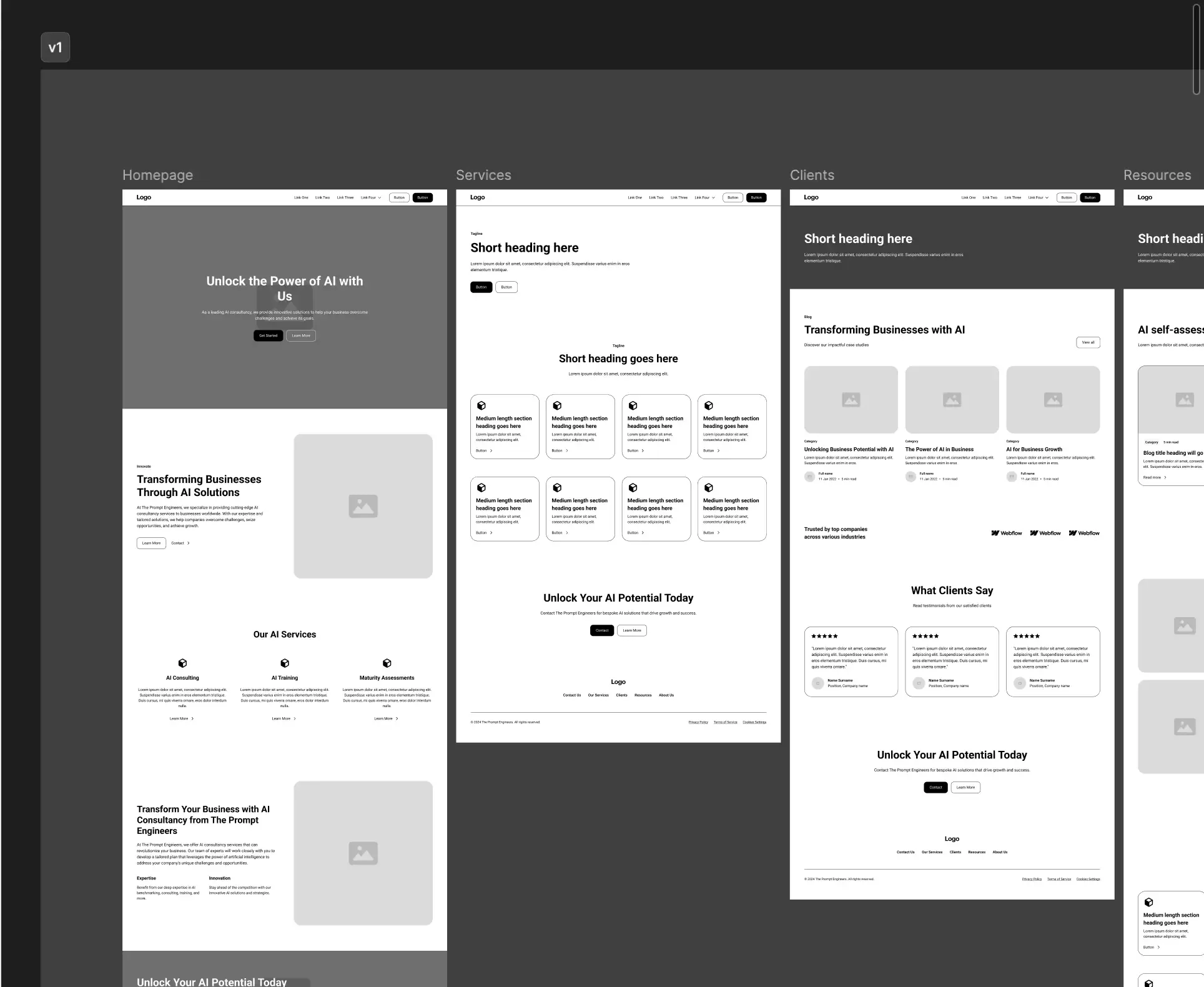 v1 – home, services and clients, first pass
