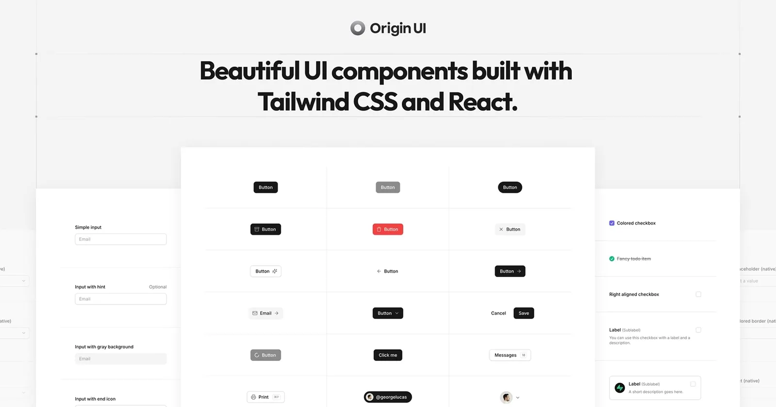 Origin UI component library homepage