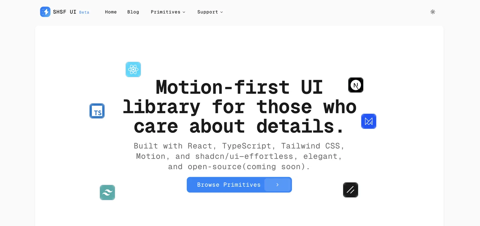 SHSF UI component library homepage
