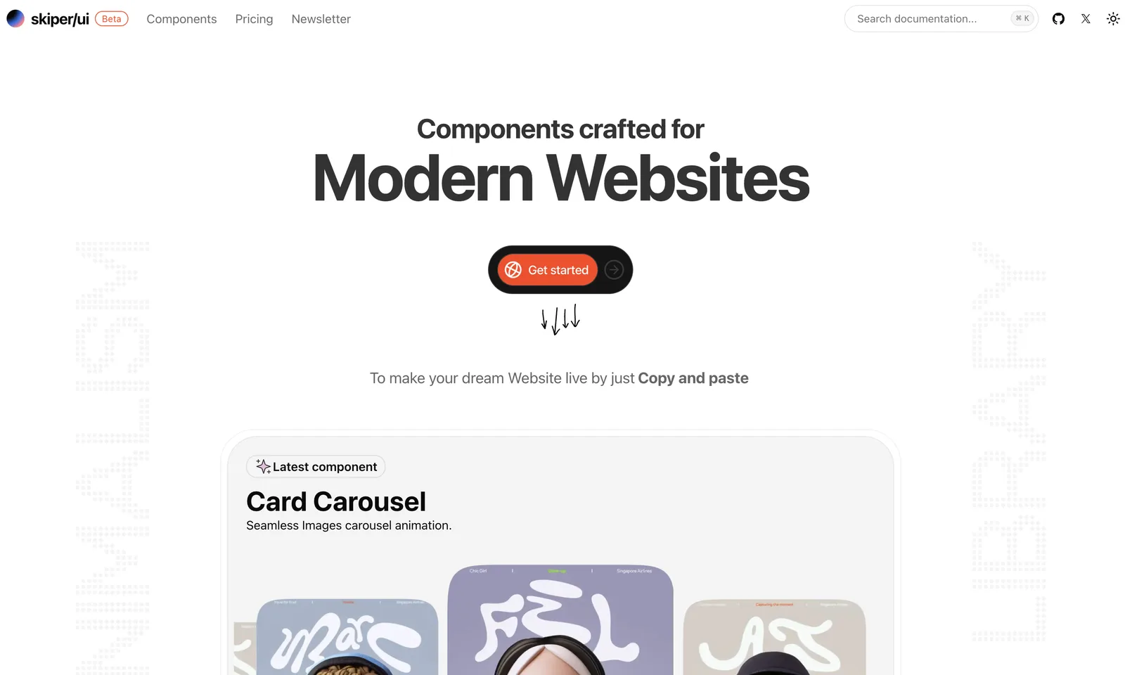 skiper/ui component library homepage